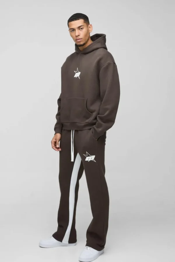 boohooMAN Oversized Boxy M Star Extended Drawcord Hooded Tracksuit | Tracksuits