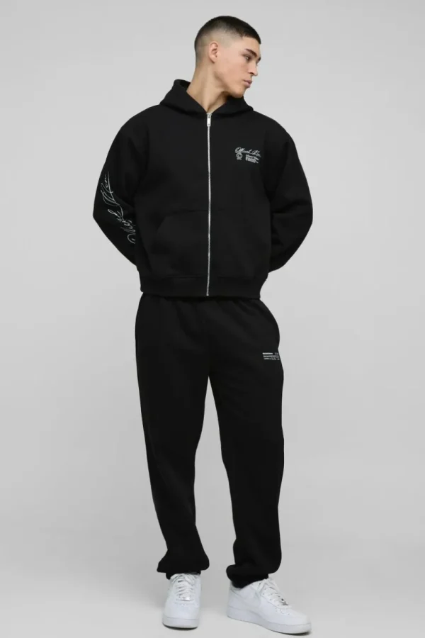 boohooMAN Oversized Boxy Man Hooded Zip Through Tracksuit | Tracksuits