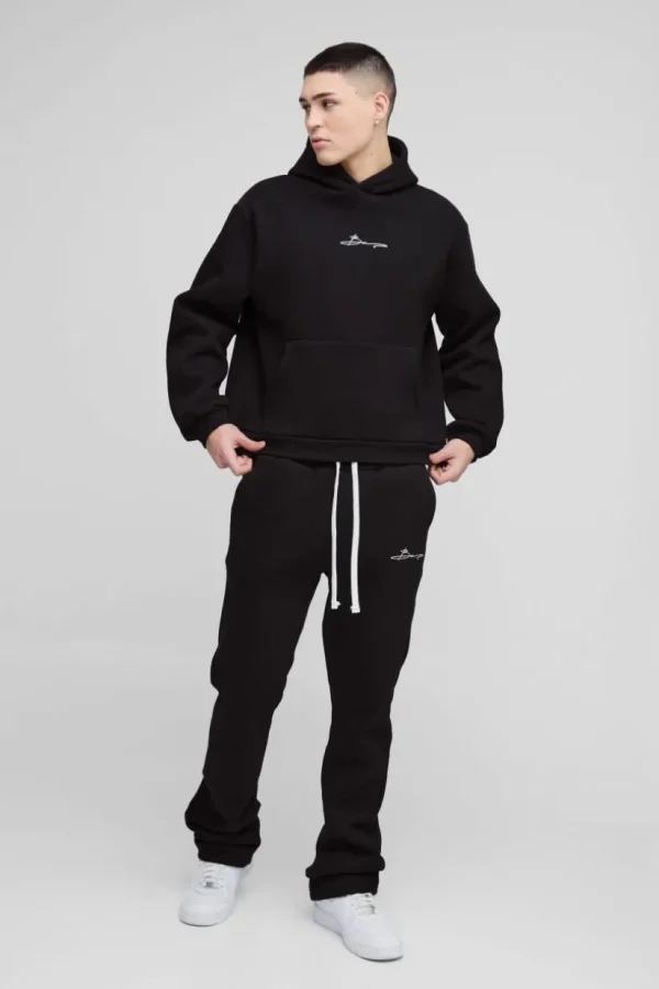 boohooMAN Oversized Boxy Man Print Flare Stacked Hooded Tracksuit | Man | Tracksuits