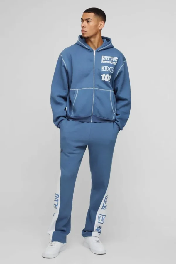 boohooMAN Oversized Boxy Moto Gusset Zip Through Hooded Tracksuit | Tracksuits