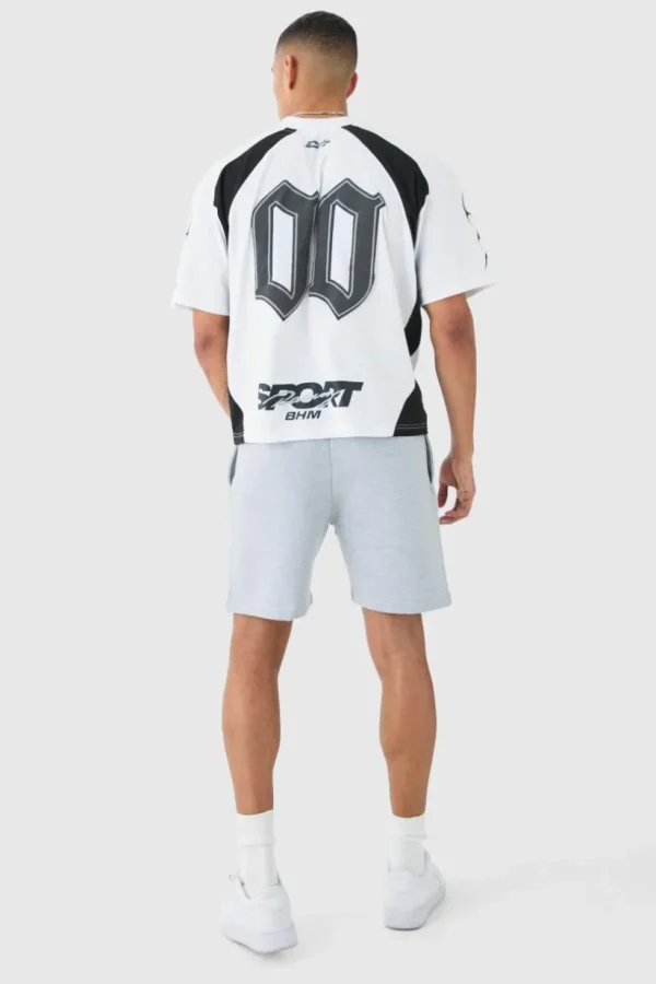 boohooMAN Oversized Boxy Moto Print Extended Neck T-shirt | T-Shirts