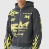 boohooMAN Oversized Boxy Moto Racing Flame Zip Through Hoodie | Hoodies & Sweats