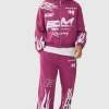 boohooMAN Oversized Boxy Moto Racing Flame Hoodie and Wide Leg Jogger Tracksuit | Tracksuits