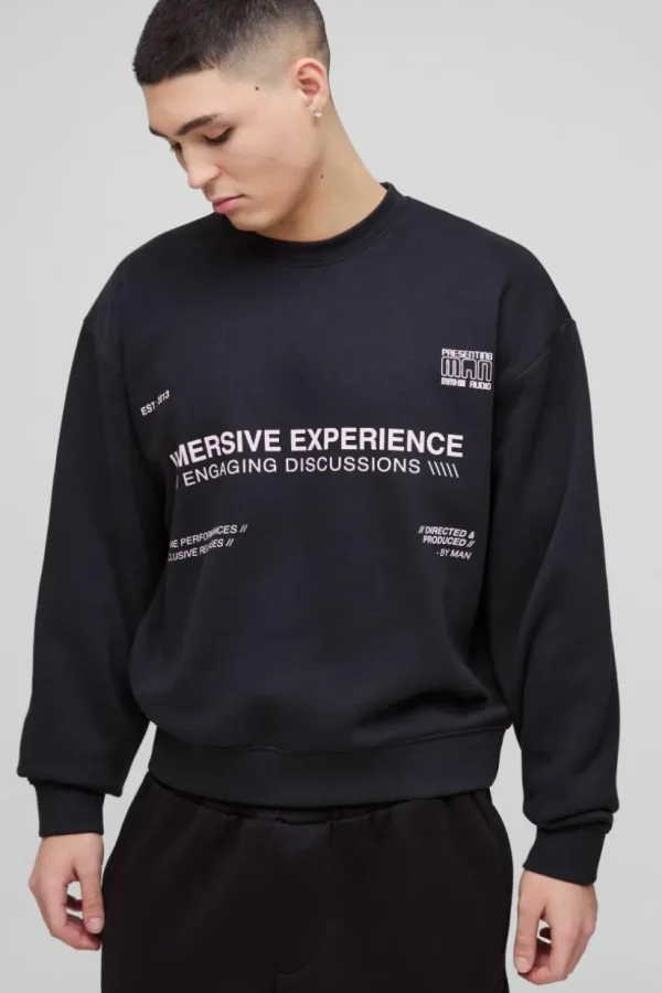 boohooMAN Oversized Boxy Multi Branded Print Sweatshirt | Hoodies & Sweats