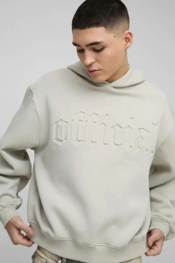 boohooMAN Oversized Boxy Official Embossed Hoodie | Hoodies & Sweats