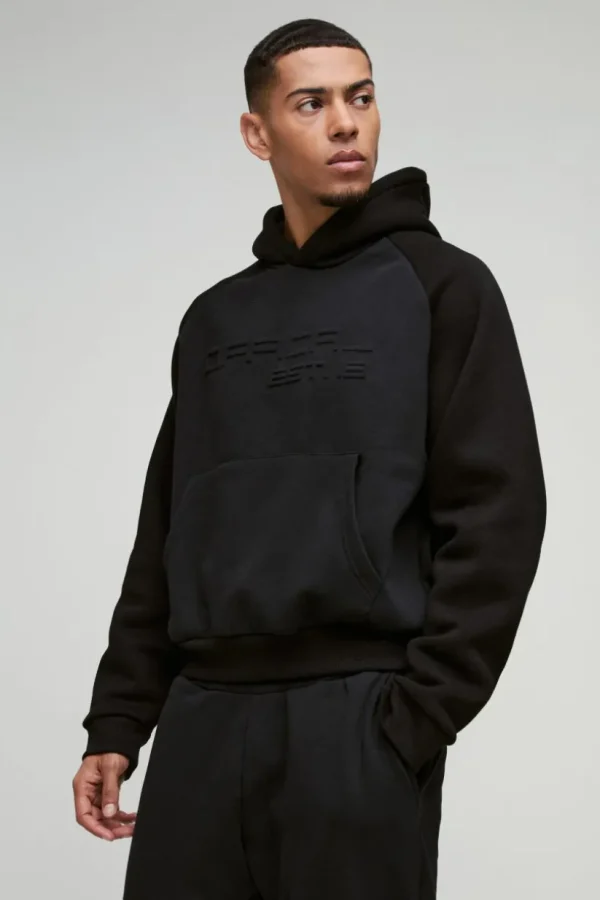 boohooMAN Oversized Boxy Official Embossed Colour Block Hooded Tracksuit | Tracksuits