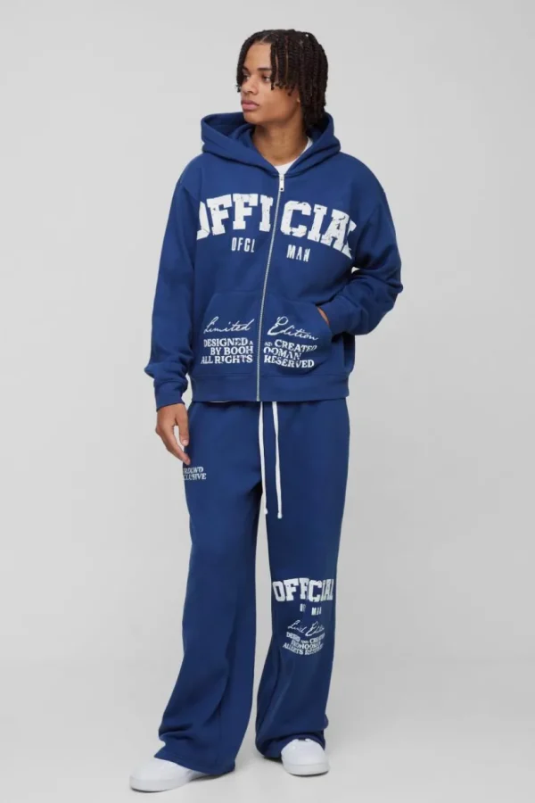 boohooMAN Oversized Boxy Official Print Tracksuit | Tracksuits