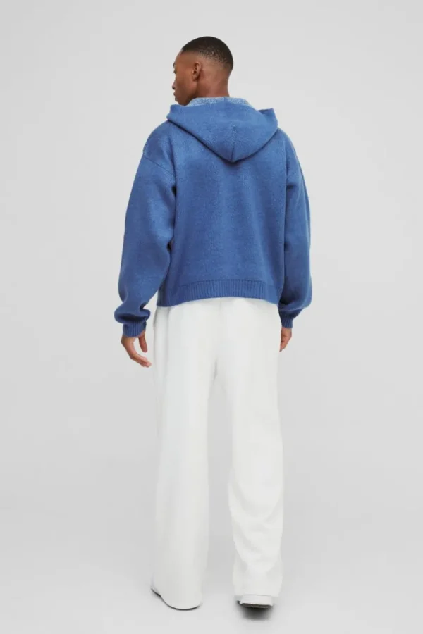 boohooMAN Oversized Boxy Official Slogan Knit Hoodie | Knitwear | Going Out Knitwear