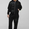 boohooMAN Oversized Boxy Official Tonal Print Zip Hooded Tracksuit | Tracksuits