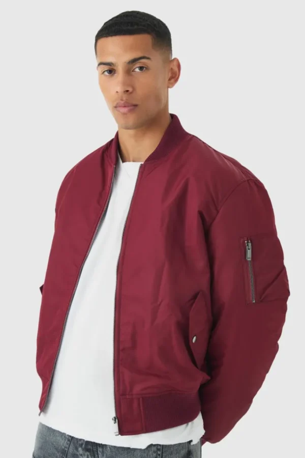 boohooMAN Oversized Boxy Padded Nylon Bomber Jacket In | Man | Coats & Jackets