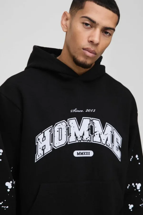 boohooMAN Oversized Boxy Paint Splatter Homme Hoodie | Hoodies & Sweats