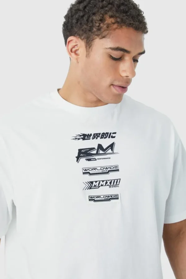 boohooMAN Oversized Boxy Print T-shirt With Rubber Badge | T-Shirts