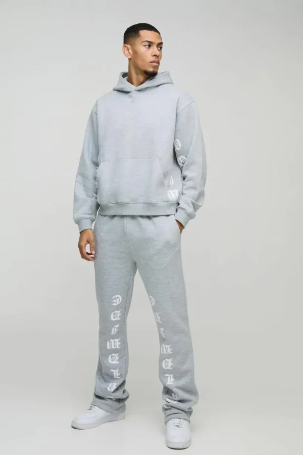 boohooMAN Oversized Boxy Printed Flared Tracksuit | Tracksuits