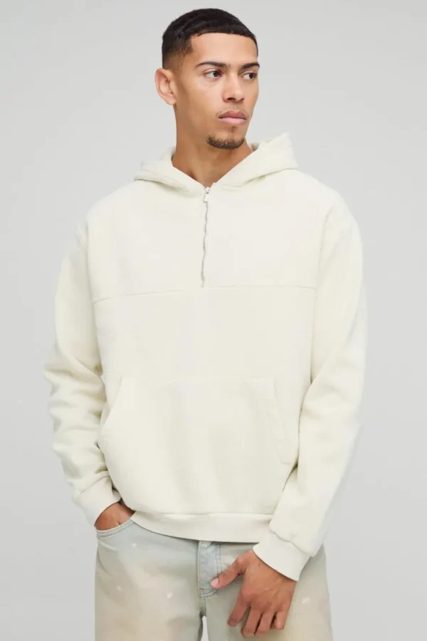 boohooMAN Oversized Boxy Quarter Zip Washed Hoodie | Hoodies & Sweats