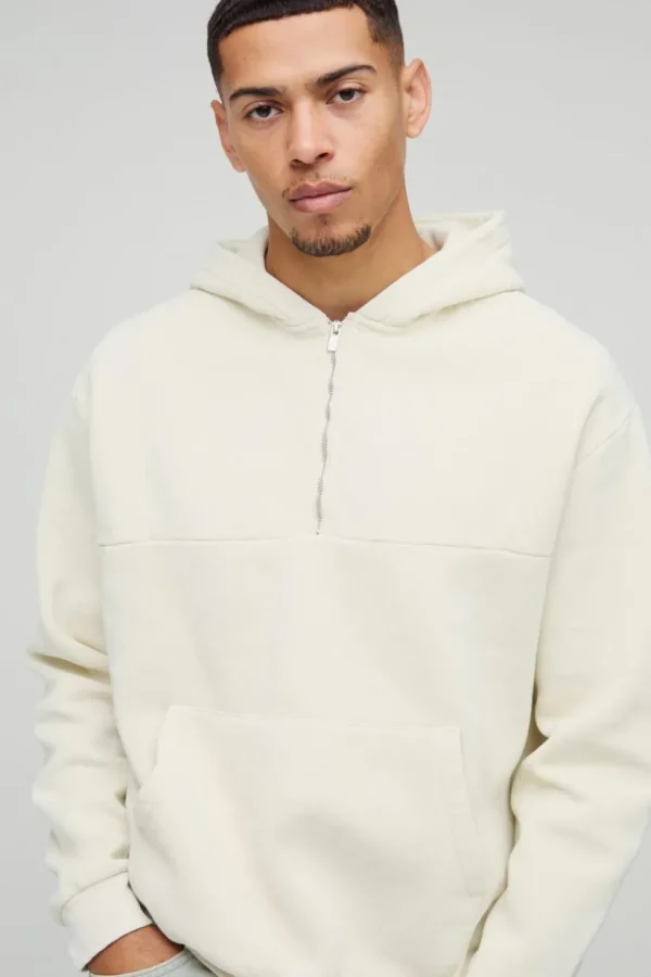 boohooMAN Oversized Boxy Quarter Zip Washed Hoodie | Hoodies & Sweats