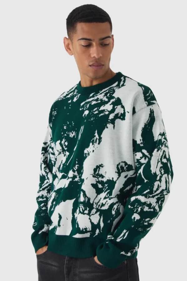 boohooMAN Oversized Boxy Renaissance Graphic Knit Jumper | Knitwear | Going Out Knitwear