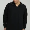 boohooMAN Oversized Boxy Revere Blanket Stitch Polo Sweatshirt | Going Out Polo Shirts | Knitwear