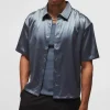 boohooMAN Oversized Boxy Satin Short Sleeve Shirt | Going Out | Shirts