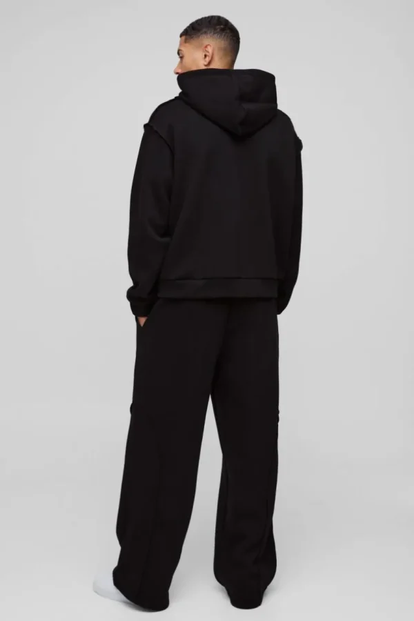 boohooMAN Oversized Boxy Seam Detail Raw Edge Zip Through Hoodie | Hoodies & Sweats