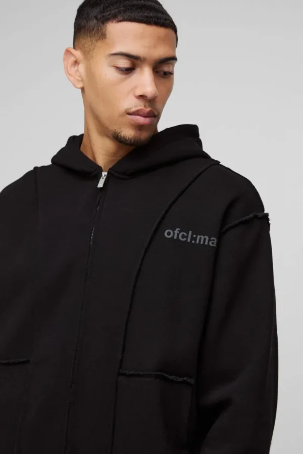 boohooMAN Oversized Boxy Seam Detail Raw Edge Zip Through Hoodie | Hoodies & Sweats