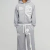 boohooMAN Oversized Boxy Skeleton Puff Print Contrast Stitch Zip Through Hooded Tracksuit | Tracksuits