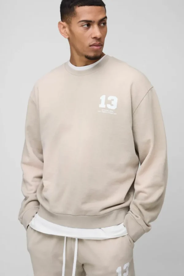 boohooMAN Oversized Boxy Spray Wash Ofcl Printed Sweatshirt | Hoodies & Sweats