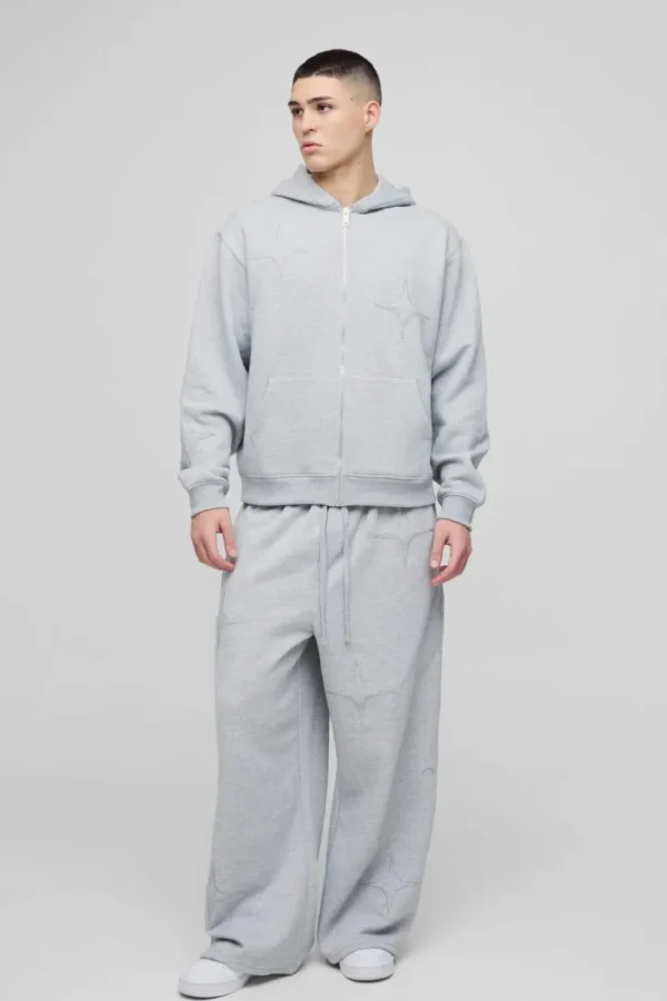 boohooMAN Oversized Boxy Star Applique Zip Through Hooded Tracksuit | Tracksuits