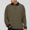 boohooMAN Oversized Boxy Stripe Rib Rugby Polo | Going Out Polo Shirts | Shirts