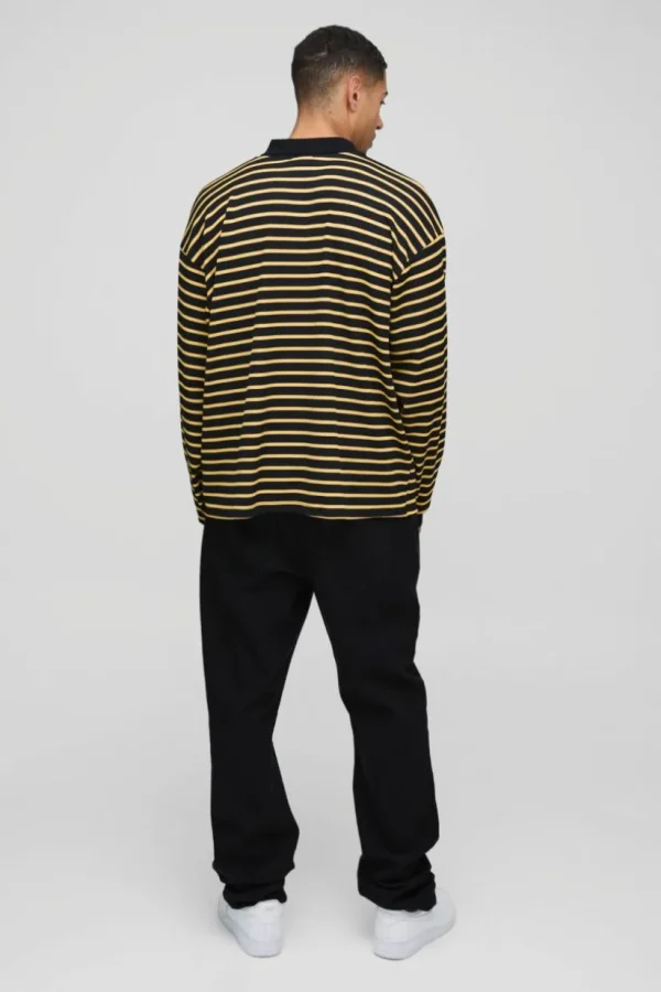 boohooMAN Oversized Boxy Stripe Rib Rugby Polo | Going Out Polo Shirts | Shirts