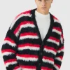 boohooMAN Oversized Boxy Super Fluffy Stripe Cardigan | Knitwear | Going Out Knitwear