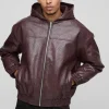 boohooMAN Oversized Boxy Textured PU Hooded Bomber Jacket | Coats & Jackets