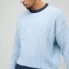 boohooMAN Oversized Boxy Tonal Cable Knitted Jumper | Knitwear | Going Out Knitwear