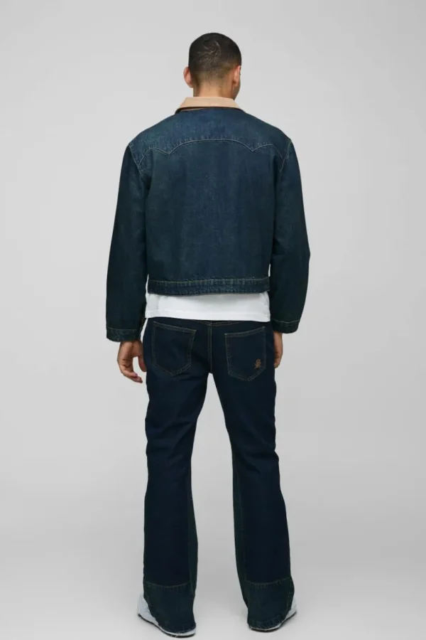 boohooMAN Oversized Boxy Trucker Denim Jacket With Cord Collar | Man | Denim