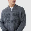 boohooMAN Oversized Boxy Two Toned Ribbed Knitted Bomber Jacket | Coats & Jackets