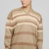 boohooMAN Oversized Boxy V Neck Brushed Stripe Knitted Jumper | Knitwear | Going Out Knitwear