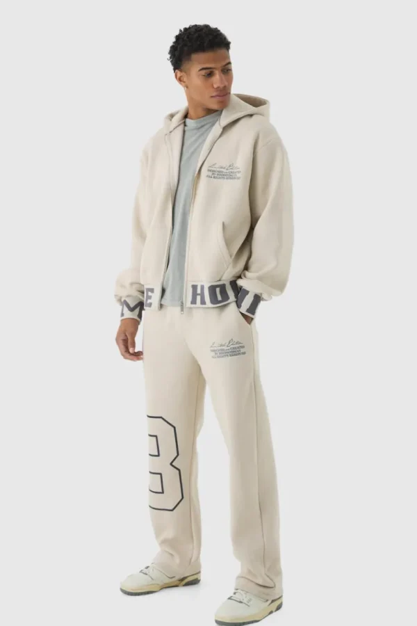 boohooMAN Oversized Boxy Varsity Printed Zip Through Tracksuit | Tracksuits