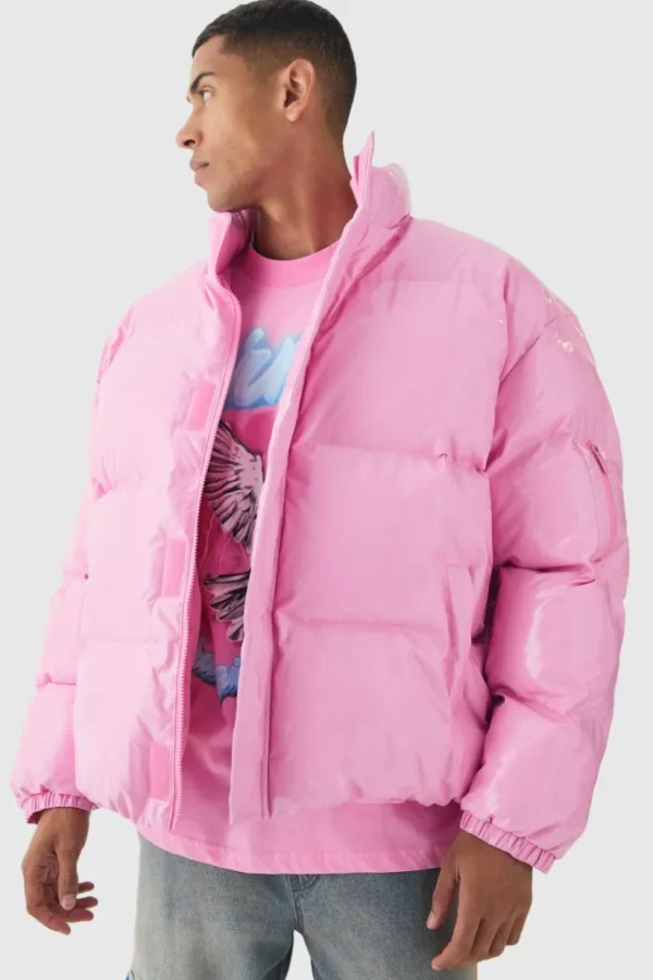 boohooMAN Oversized Boxy Vinyl Boxy Puffer Jacket | Man | Coats & Jackets