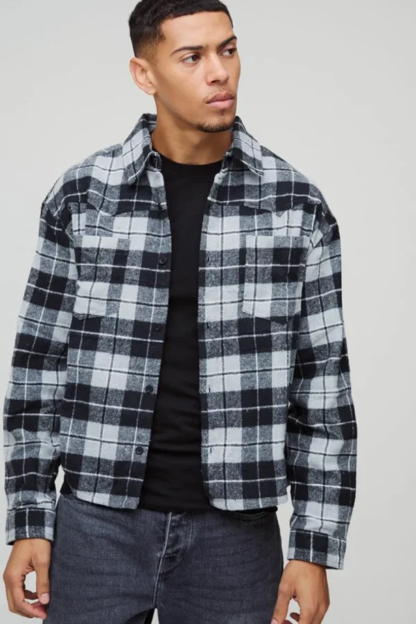 boohooMAN Oversized Boxy Western Check Collared Shirt | Shirts | Going Out Shirts