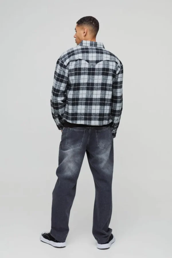 boohooMAN Oversized Boxy Western Check Collared Shirt | Shirts | Going Out Shirts