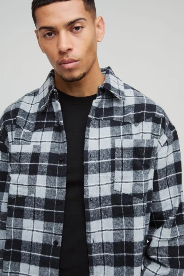 boohooMAN Oversized Boxy Western Check Collared Shirt | Shirts | Going Out Shirts