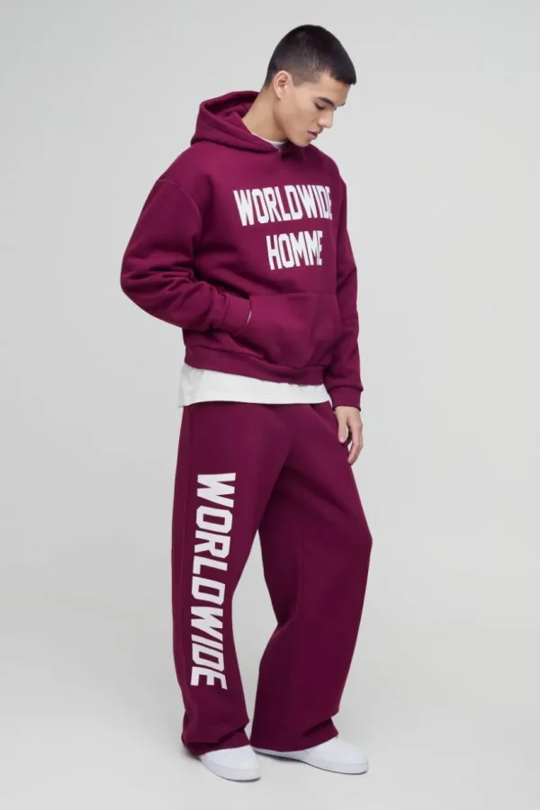 boohooMAN Oversized Boxy Worldwide Print Hooded Tracksuit | Tracksuits