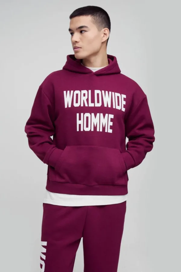 boohooMAN Oversized Boxy Worldwide Print Hooded Tracksuit | Tracksuits