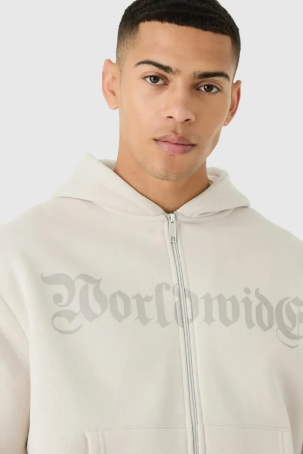 boohooMAN Oversized Boxy Worldwide Zip Through Hoodie | Hoodies & Sweats