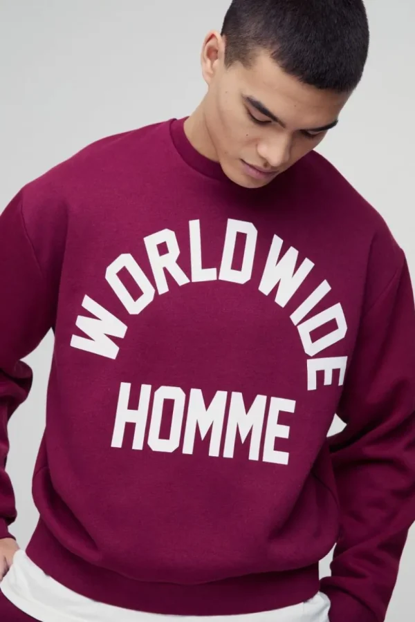 boohooMAN Oversized Boxy Worldwide Print Sweatshirt | Hoodies & Sweats