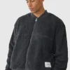 boohooMAN Oversized Boxy Woven Label Teddy Borg Bomber Jacket | Coats & Jackets