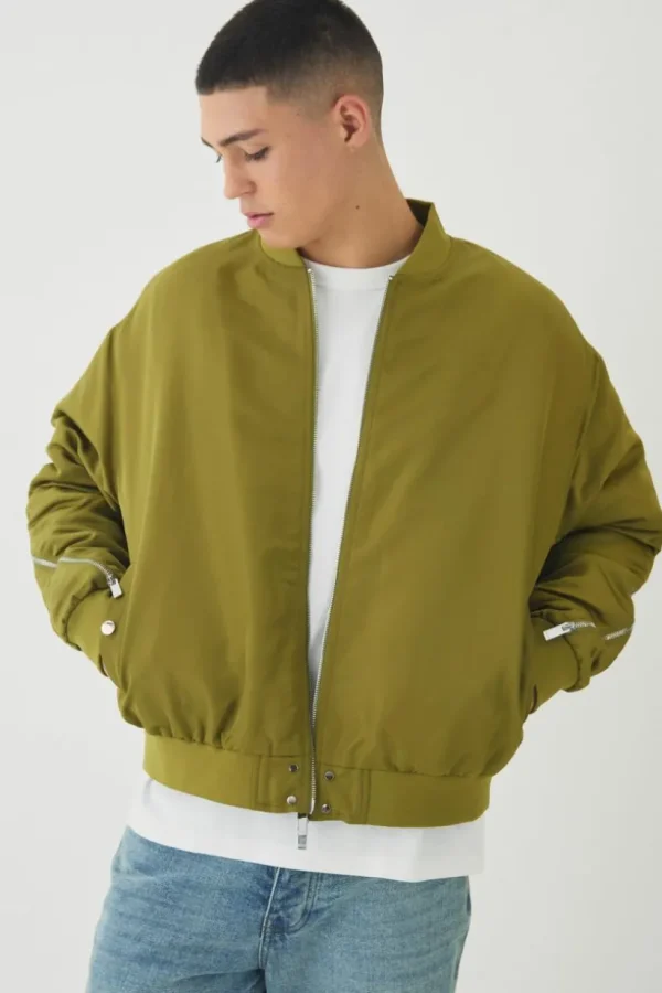 boohooMAN Oversized Boxy Zip Detail High Shine Bomber Jacket | Going Out Jackets | Going Out