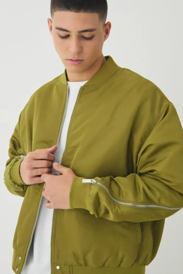 boohooMAN Oversized Boxy Zip Detail High Shine Bomber Jacket | Going Out Jackets | Going Out