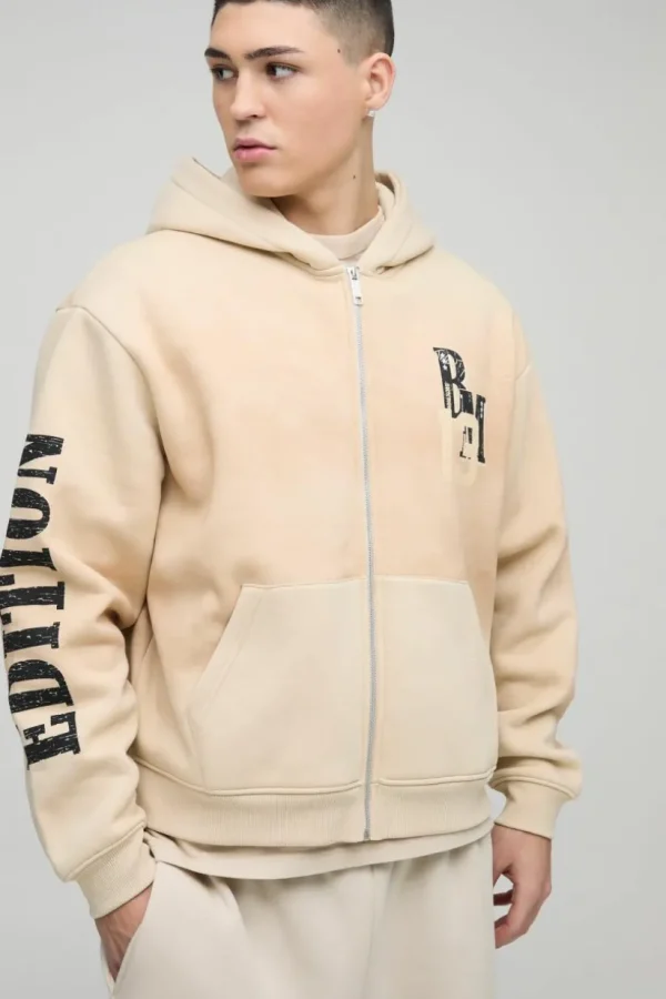 boohooMAN Oversized Boxy Zip Through Spray Wash Official Moto Hoodie | Hoodies & Sweats