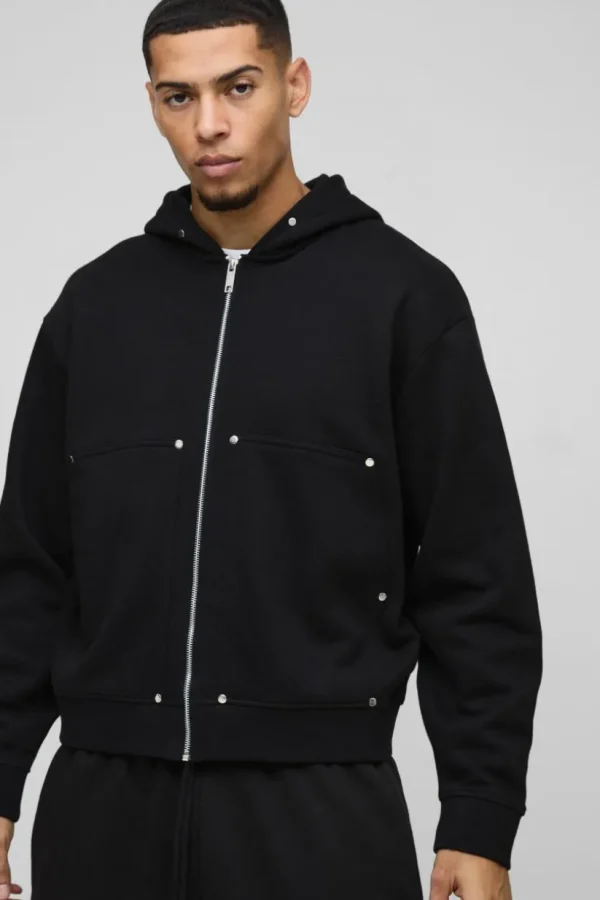 boohooMAN Oversized Boxy Zip Through Carpenter Hoodie | Hoodies & Sweats | T-Shirts