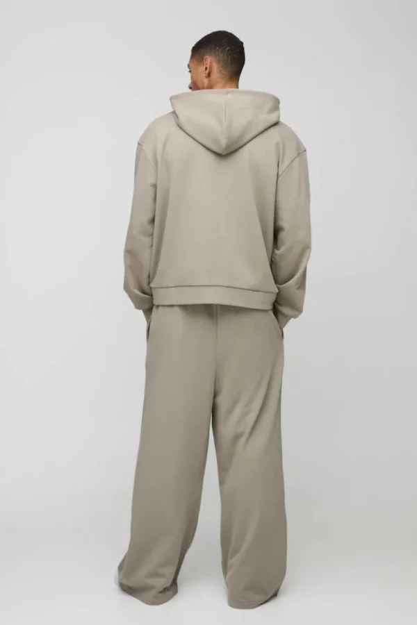 boohooMAN Oversized Boxy Zip Through Heavyweight Hooded Tracksuit | Tracksuits